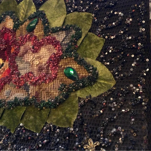 Vintage 1950s Soure Bag Embroidered with Beading and Applique - Picture 4 of 8